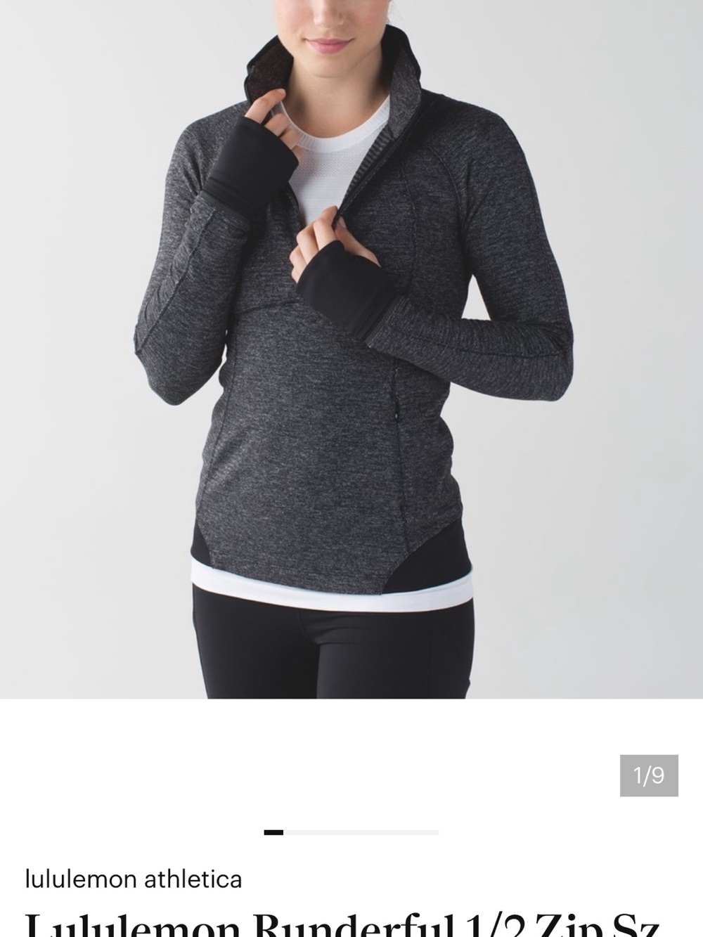 Lululemon Runderful 1/2 Zip Pullover Heathered Gray Black Thumbholes Size 8